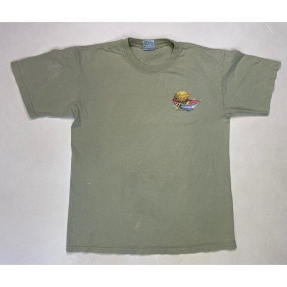 VINTAGE Caribbean Soul Relax Beach Boat Graphic T-shirt Men Medium Green 90s - Picture 3 of 9